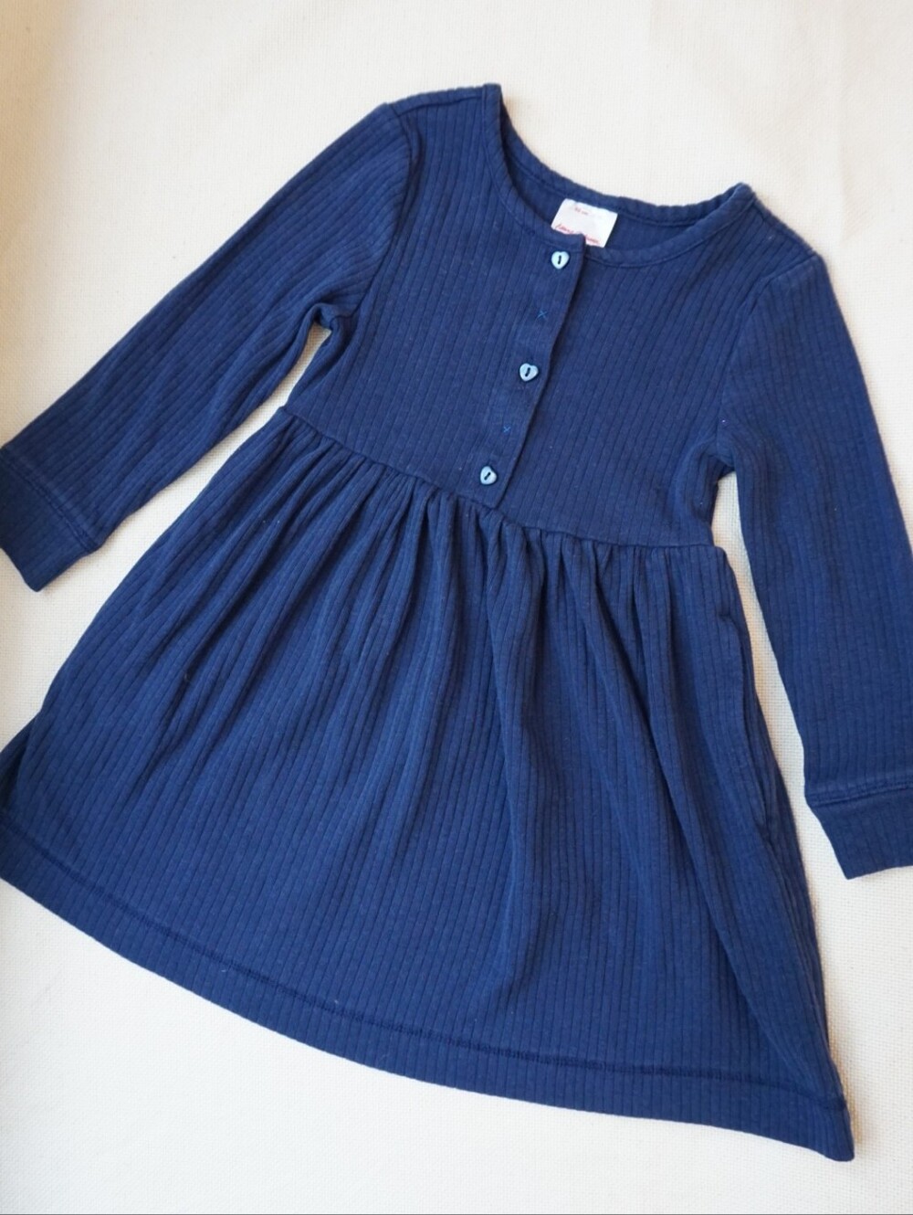 Hanna Andersson Girls Navy Ribbed Knit Sweater Dress Sz 100 (3T) Pockets